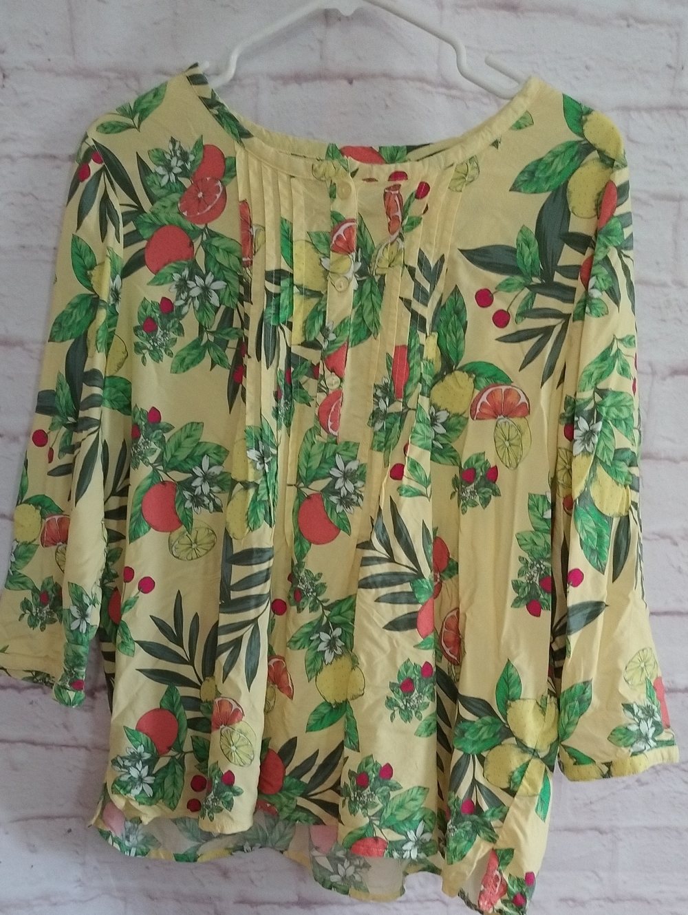 Appleseed's Yellow Citrus Floral Pleated Blouse